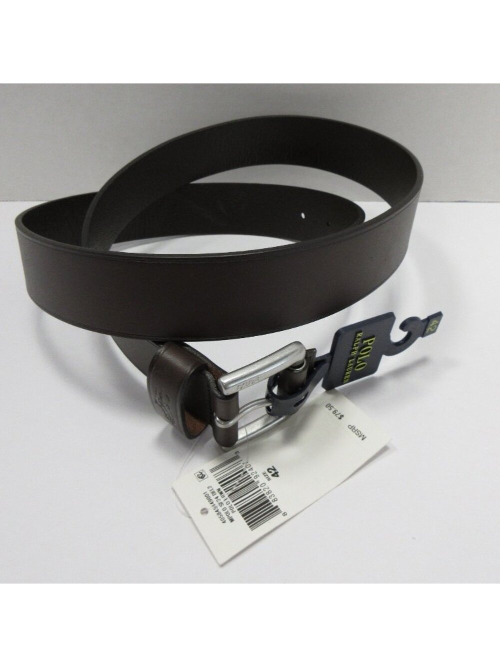 Polo Ralph Lauren Belt 42 Leather Silver Buckle Minimalist Classic